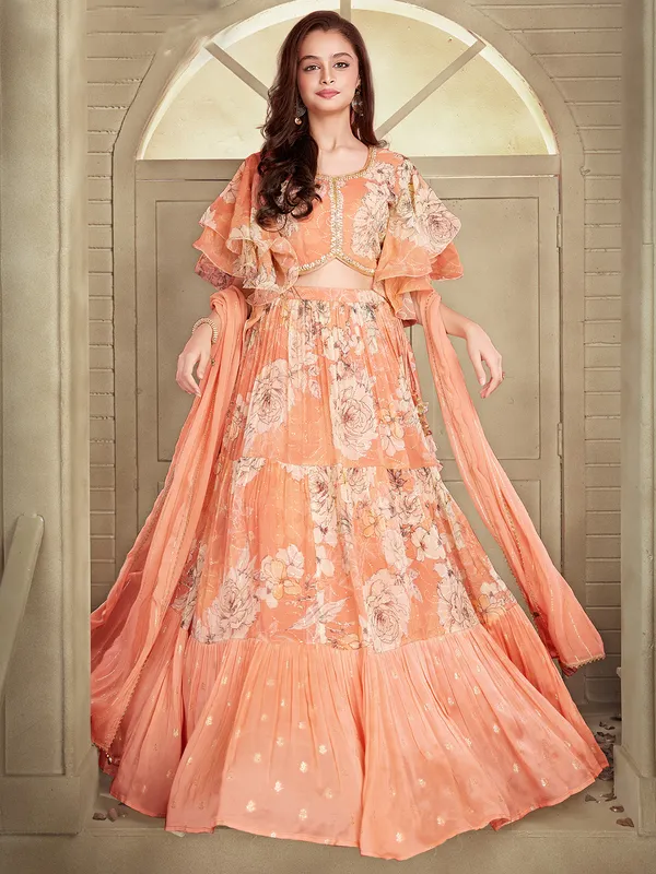 Peach georgette printed lehenga choli for party