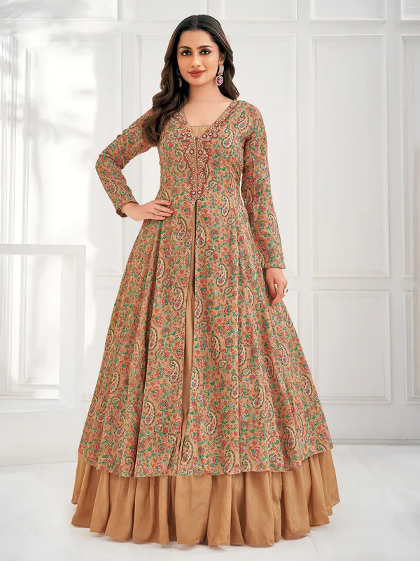 Peach georgette printed salwar suit for women