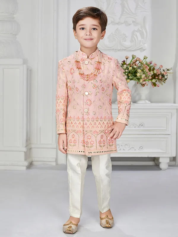 Peach georgette wedding indowestern