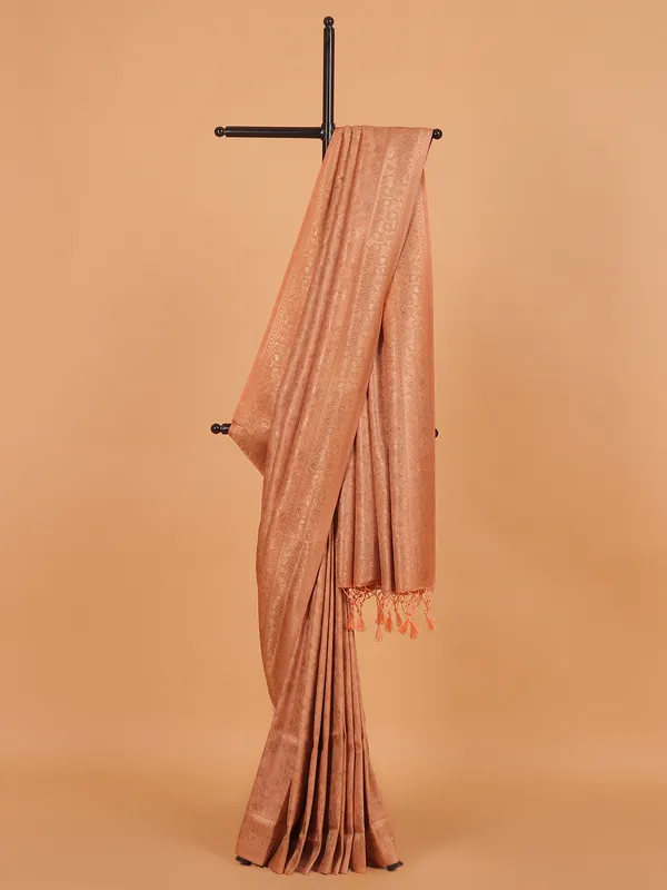 Peach kanjivaram silk saree for festive wear