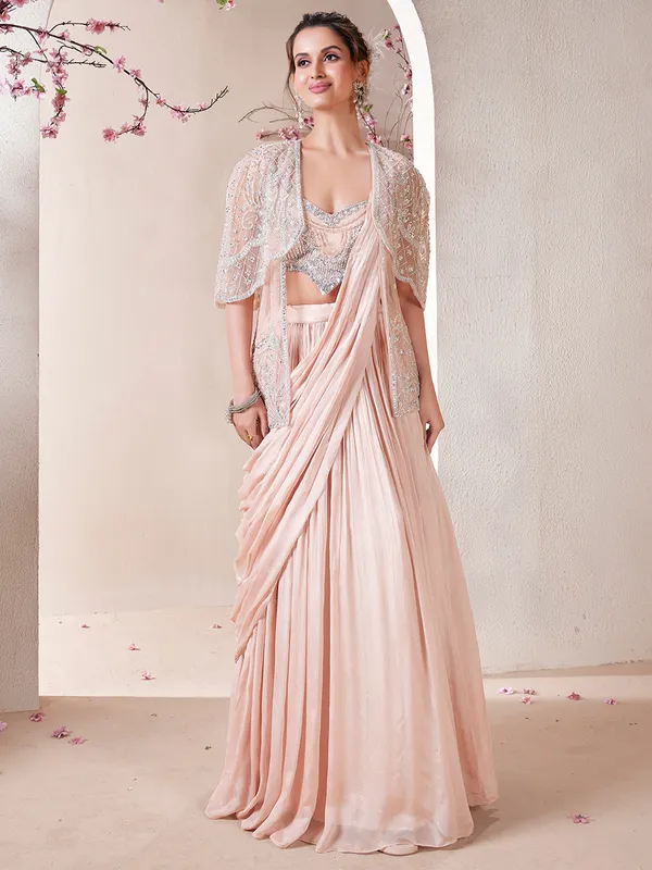Peach lehenga choli with attetched dupatta