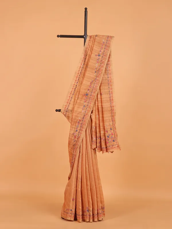 Peach linen thread weaving saree for festive