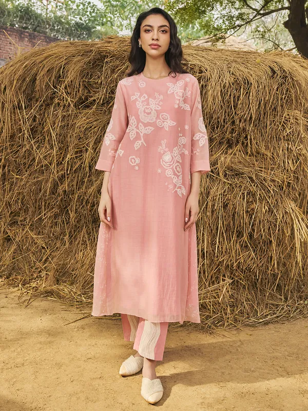 Peach muslin cotton festive wear salwar suit