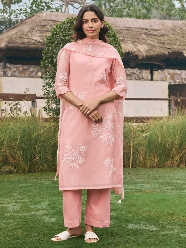 Peach muslin cotton salwar suit for women