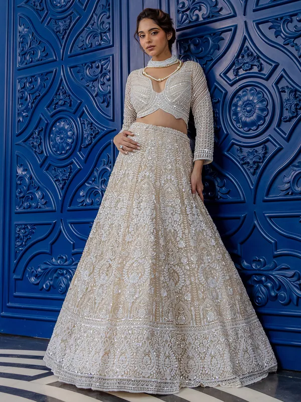 Peach net lehenga choli for women