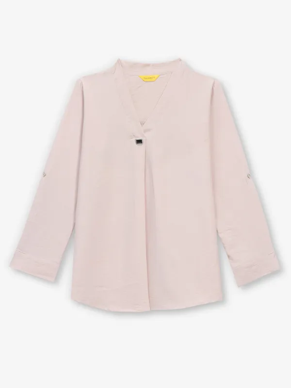 Peach plain georgette quarter sleeve top