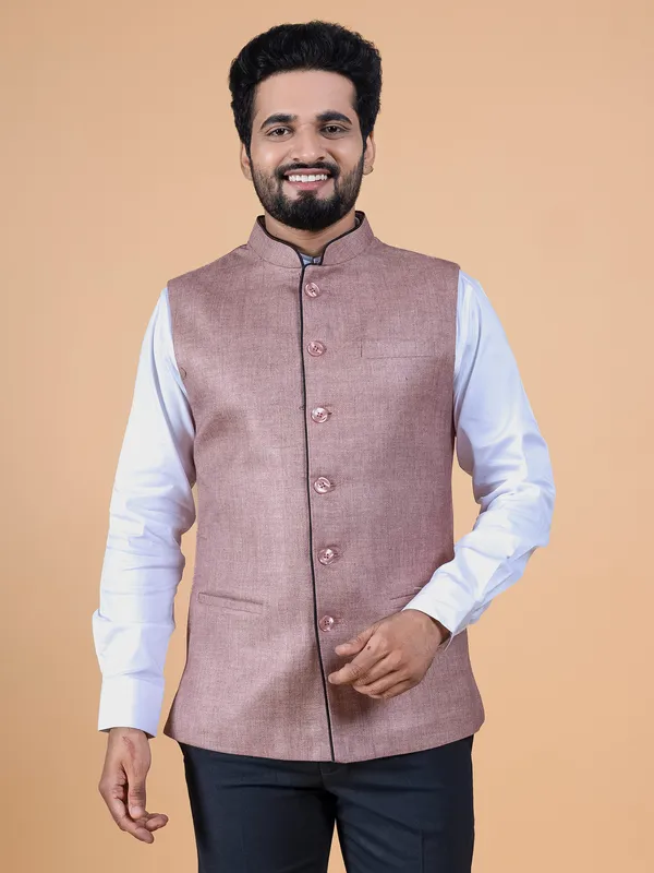 Peach plain jute silk waistcoat