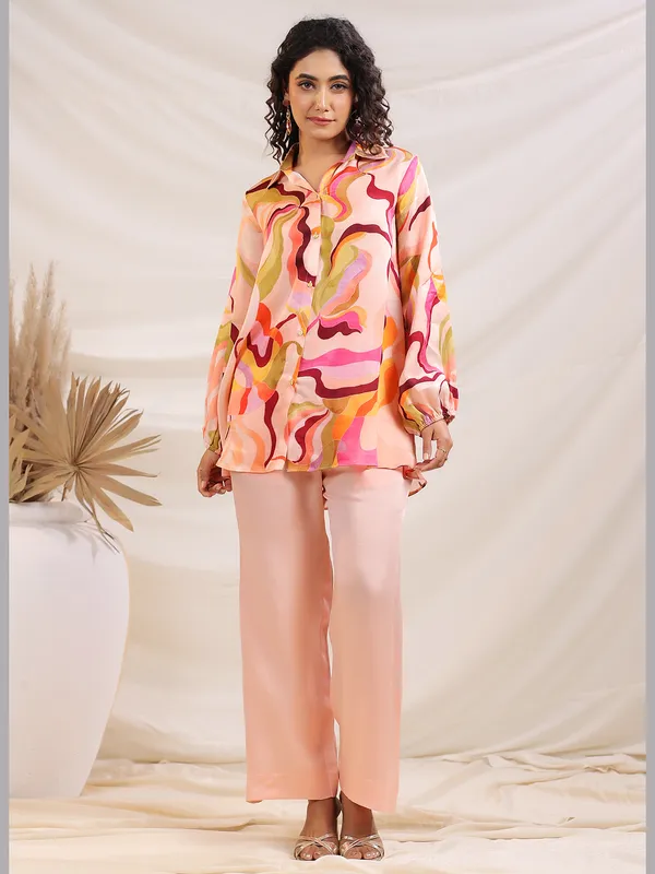 Peach printed co-ord set for women