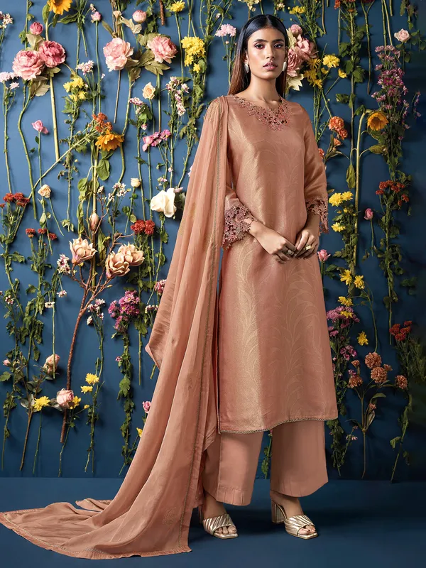 Peach printed palazzo suit for women