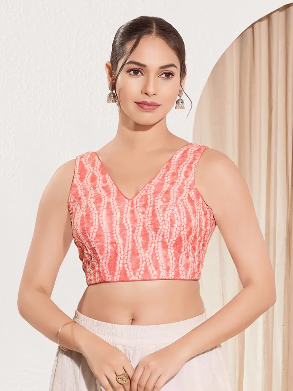 Peach ready made blouse in viscose rayon