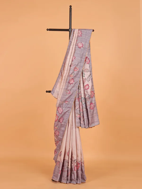 Peach semi cotton silk saree for women