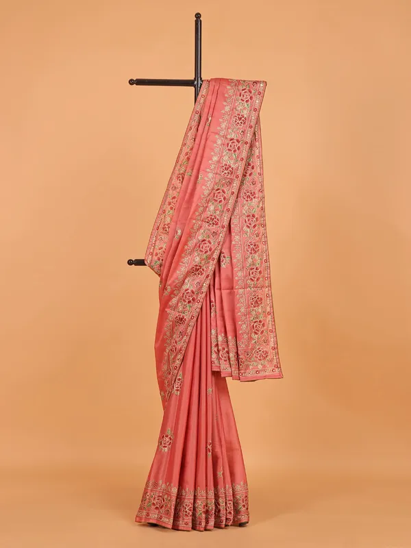 Peach semi tusser silk saree for women