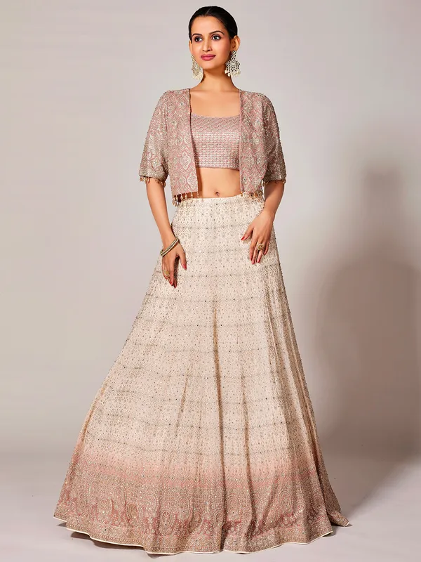 Peach shaded jacket syle lehenga choli