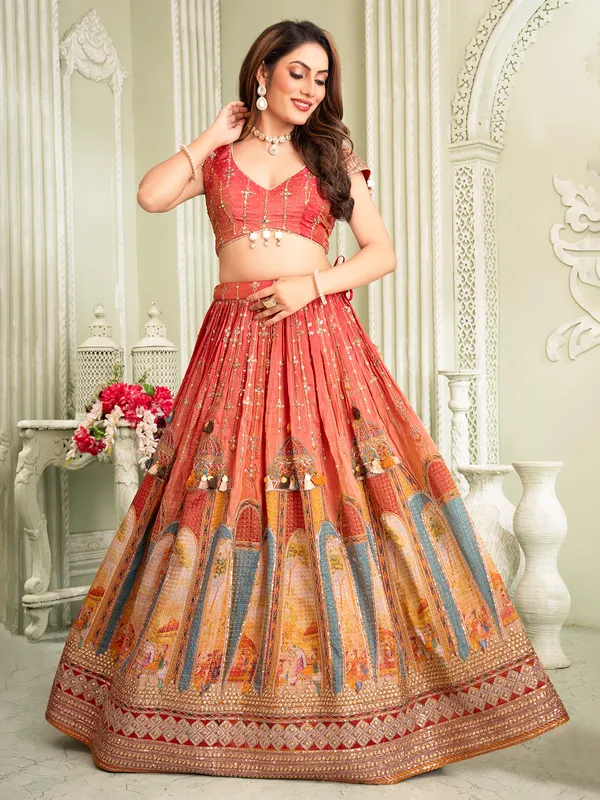 Peach silk lehenga choli for festive glamour