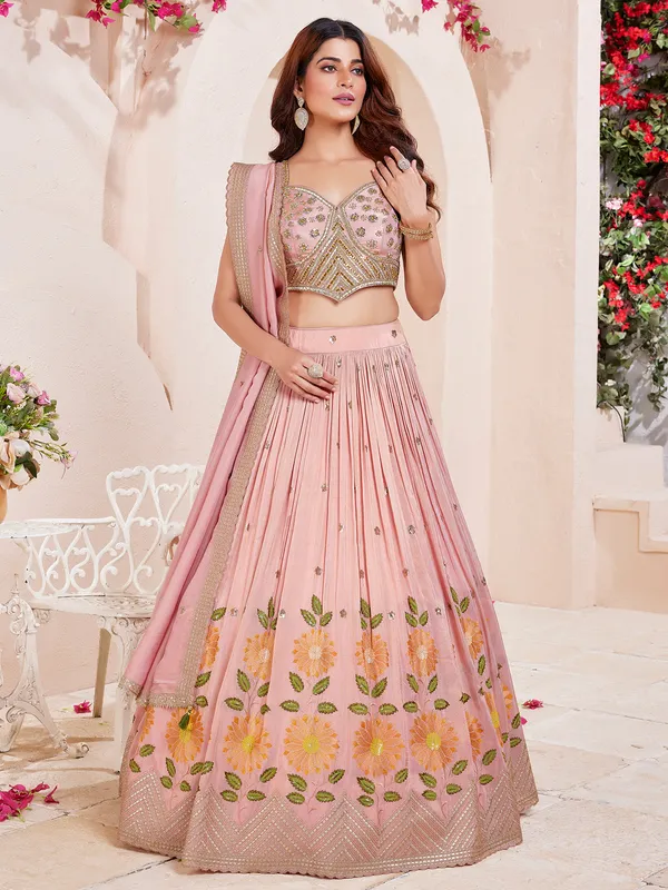 Peach silk lehenga choli for wedding wear