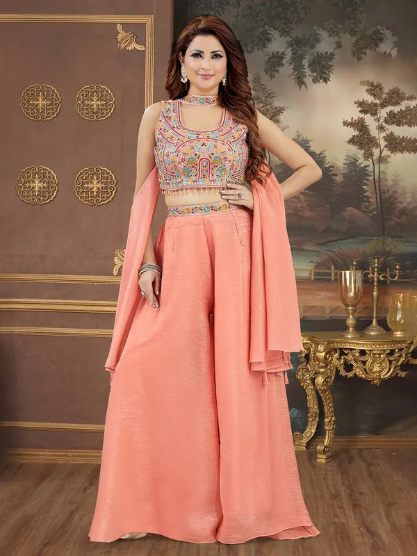 Peach silk palazzo set for wedding glow