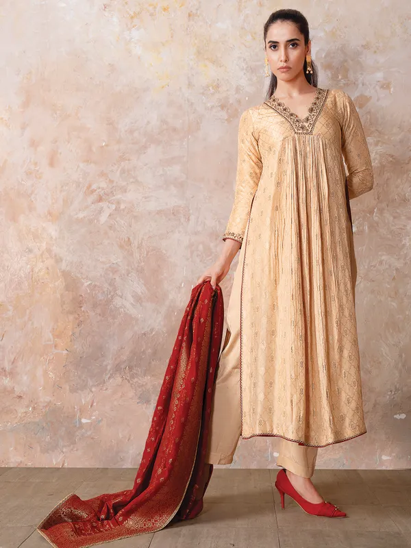 Peach silk salwar suit with dupatta
