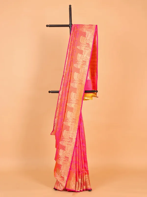 Peach silk saree with zari work