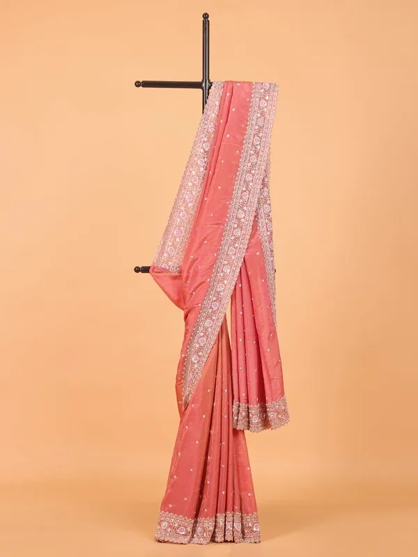Peach silk wedding wear saree for women