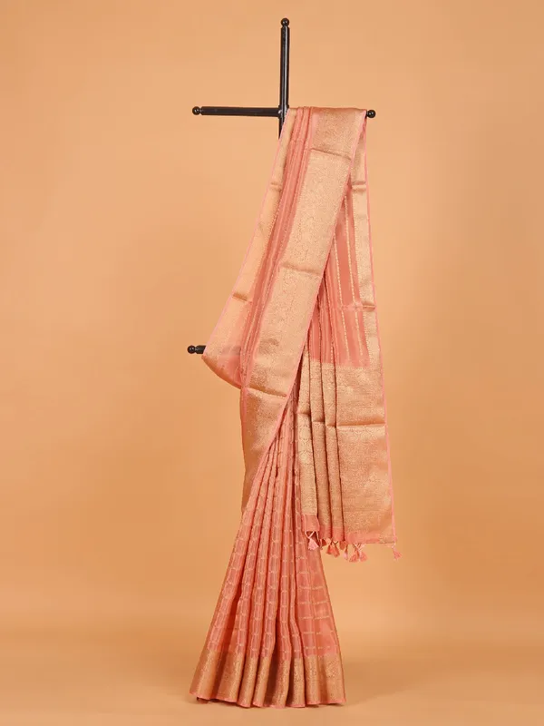 Peach soft organza saree for women