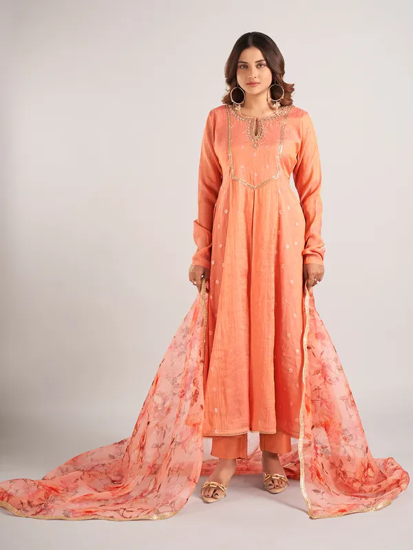 Peach soft silk wedding wear salwar suit for women
