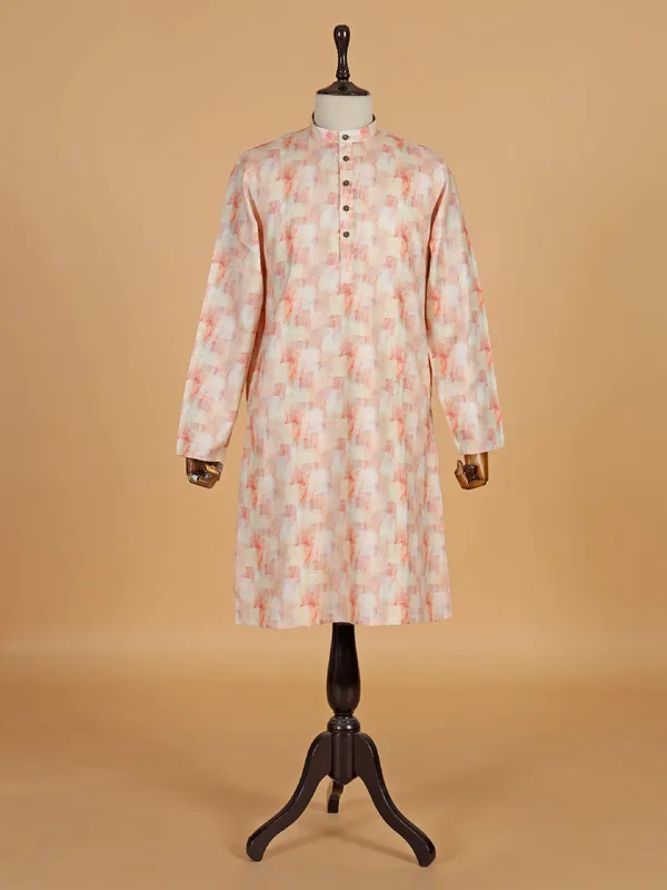 Peach textured cotton kurta set for men