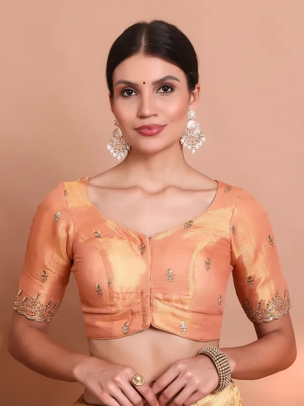 Peach  tissue silk sequin ready made blouse