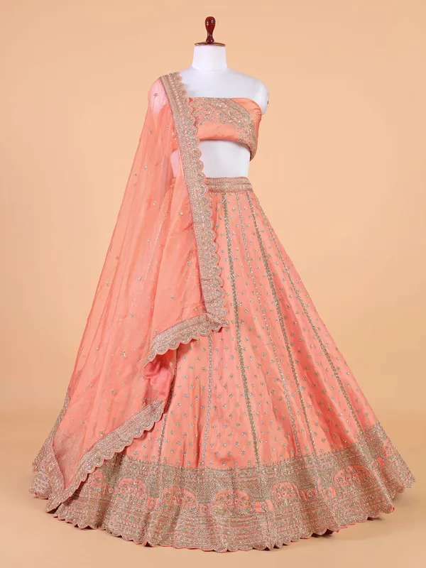 Peach wedding style unstiched lehenga choli