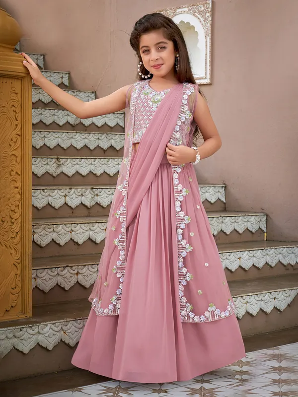 Onion pink wedding wear lehenga choli in soft georgette