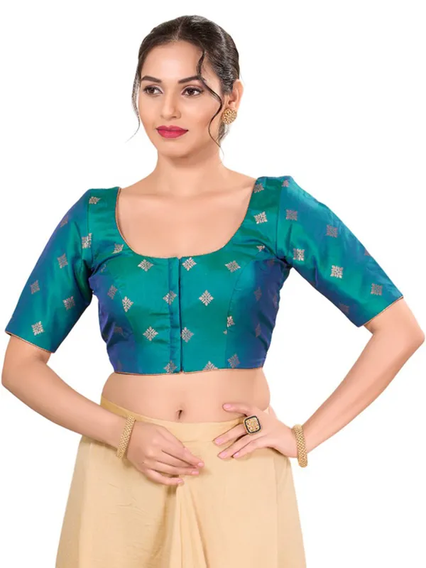 Peacock green silk ready made blouse