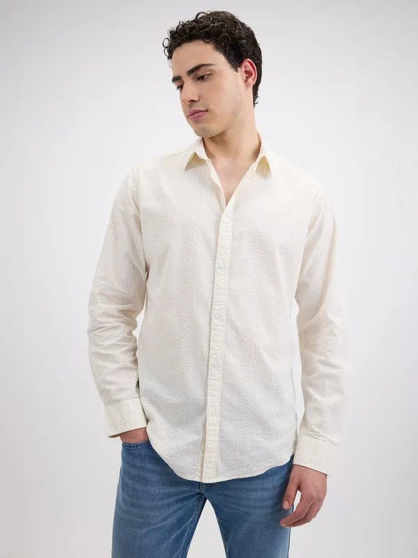 PEPE beige cotton slim fit shirt for mens