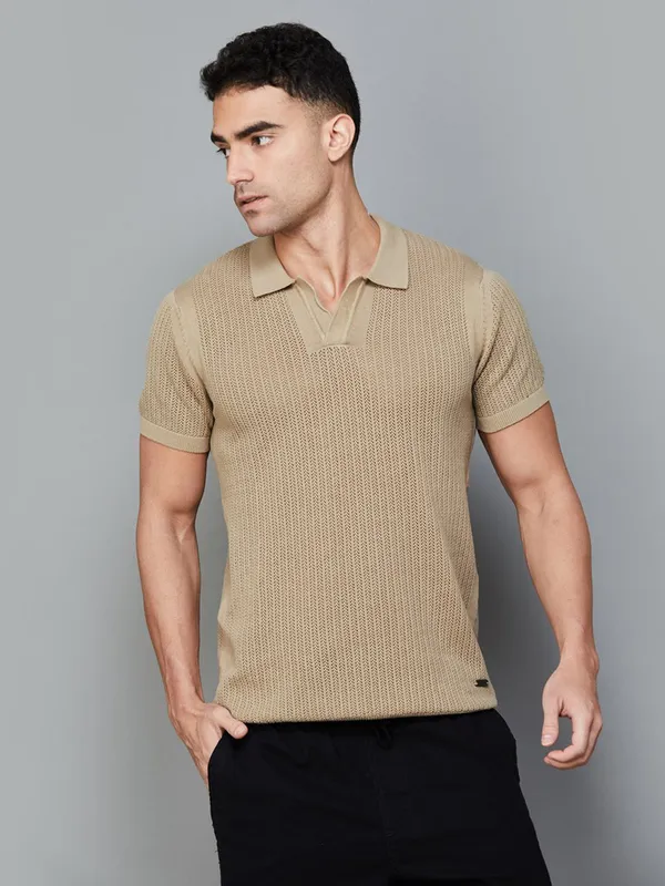 PEPE beige textured cotton t-shirt