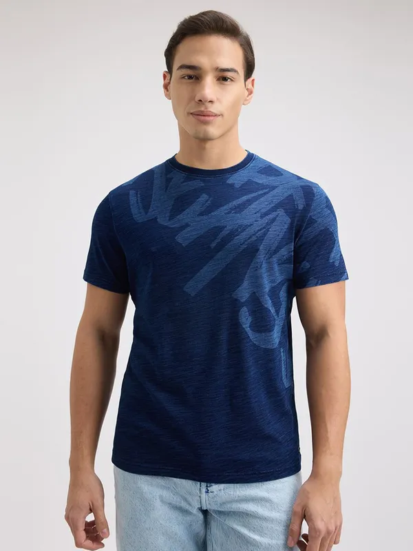 PEPE blue printed cotton slim fit mens t-shirt