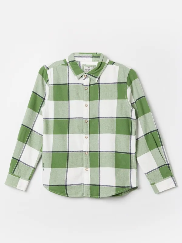 PEPE green check shirt in cotton fabric