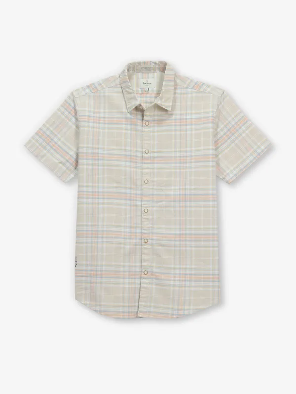 PEPE JEANS beige checks cotton shirt
