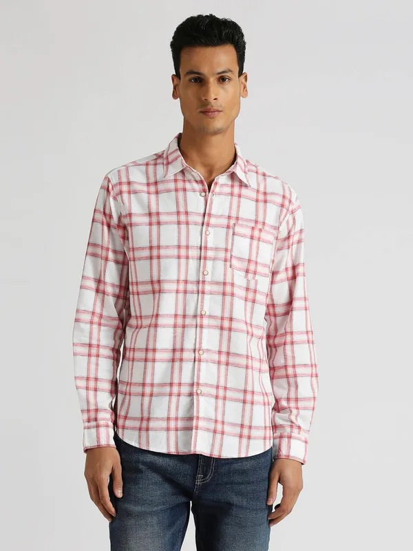 PEPE JEANS checks white and red cotton shirt