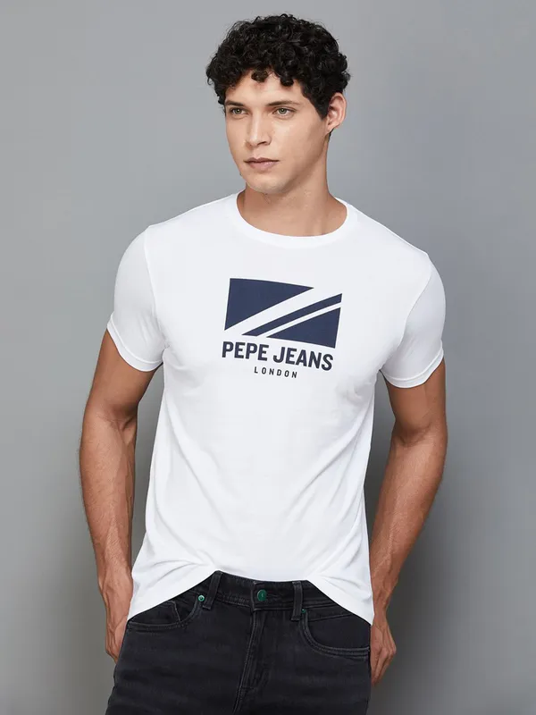 Pepe Jeans cotton half sleeve white t shirt