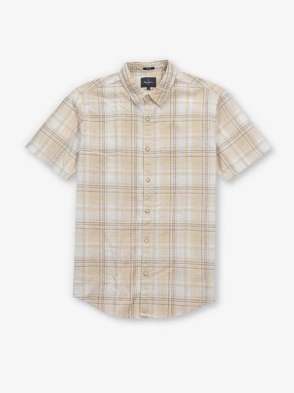 PEPE JEANS cream checks cotton shirt