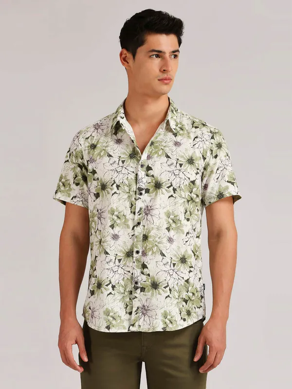 PEPE JEANS green floral printed cotton shirt