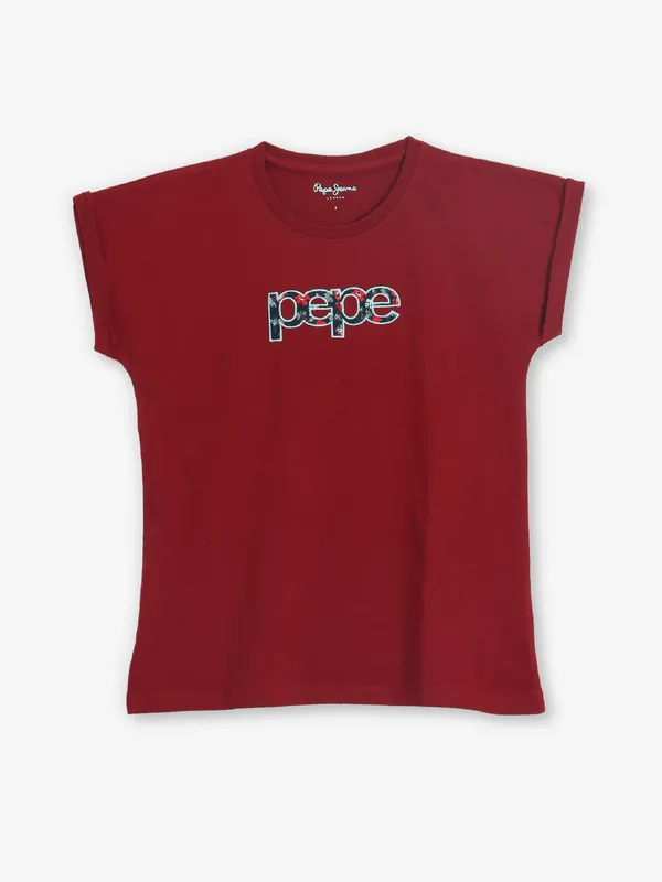 PEPE JEANS maroon cotton slim fit t-shirt