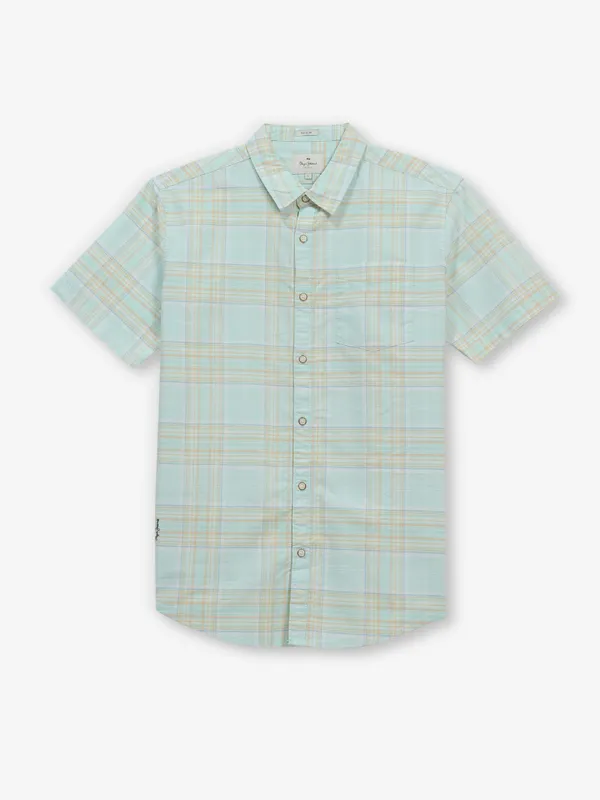 PEPE JEANS mint green checks cotton shirt