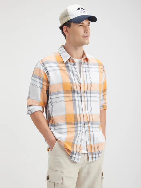 PEPE JEANS orange checks cotton t-shirt