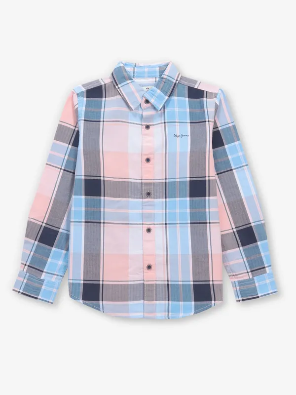 PEPE JEANS peach checks cotton shirt