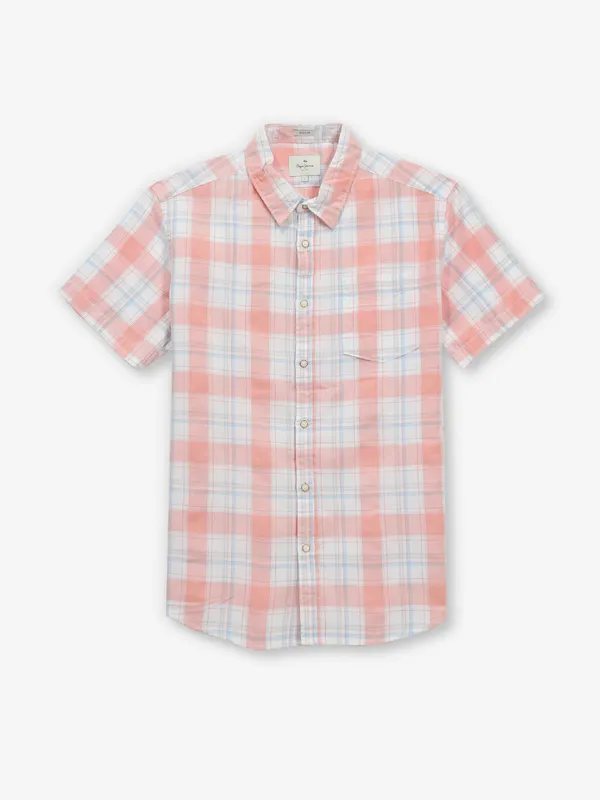 PEPE JEANS peach checks cotton shirt for women