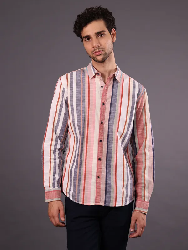 PEPE JEANS peach stripe cotton shirt