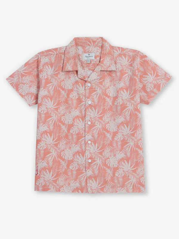 PEPE JEANS printed cotton peach shirt