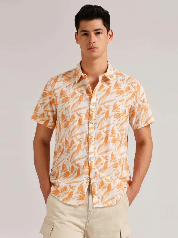 PEPE JEANS printed orange cotton shirt