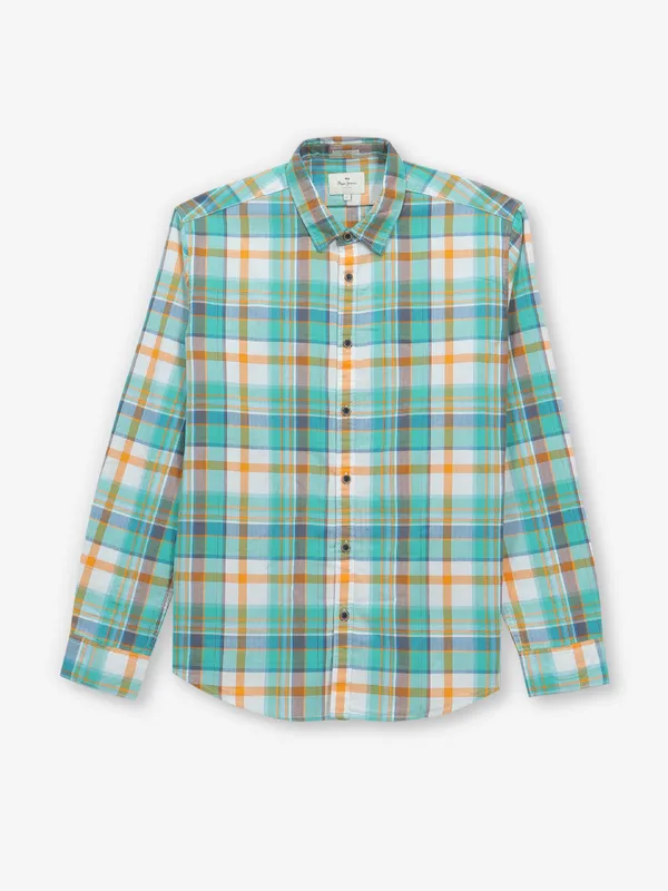 PEPE JEANS sage green checks cotton shirt