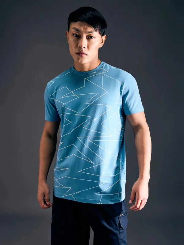 PEPE JEANS sky blue printed cotton t-shirt for men