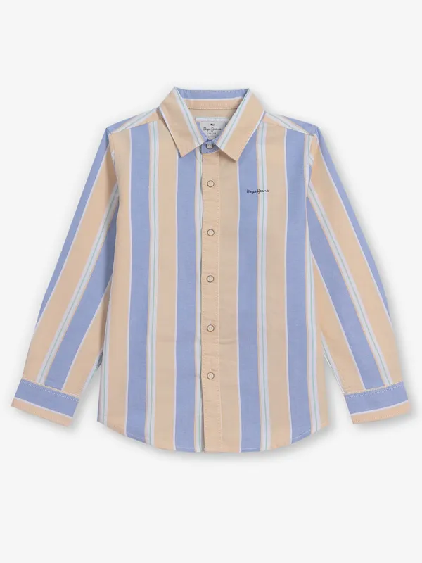 PEPE JEANS striped cotton beige shirt